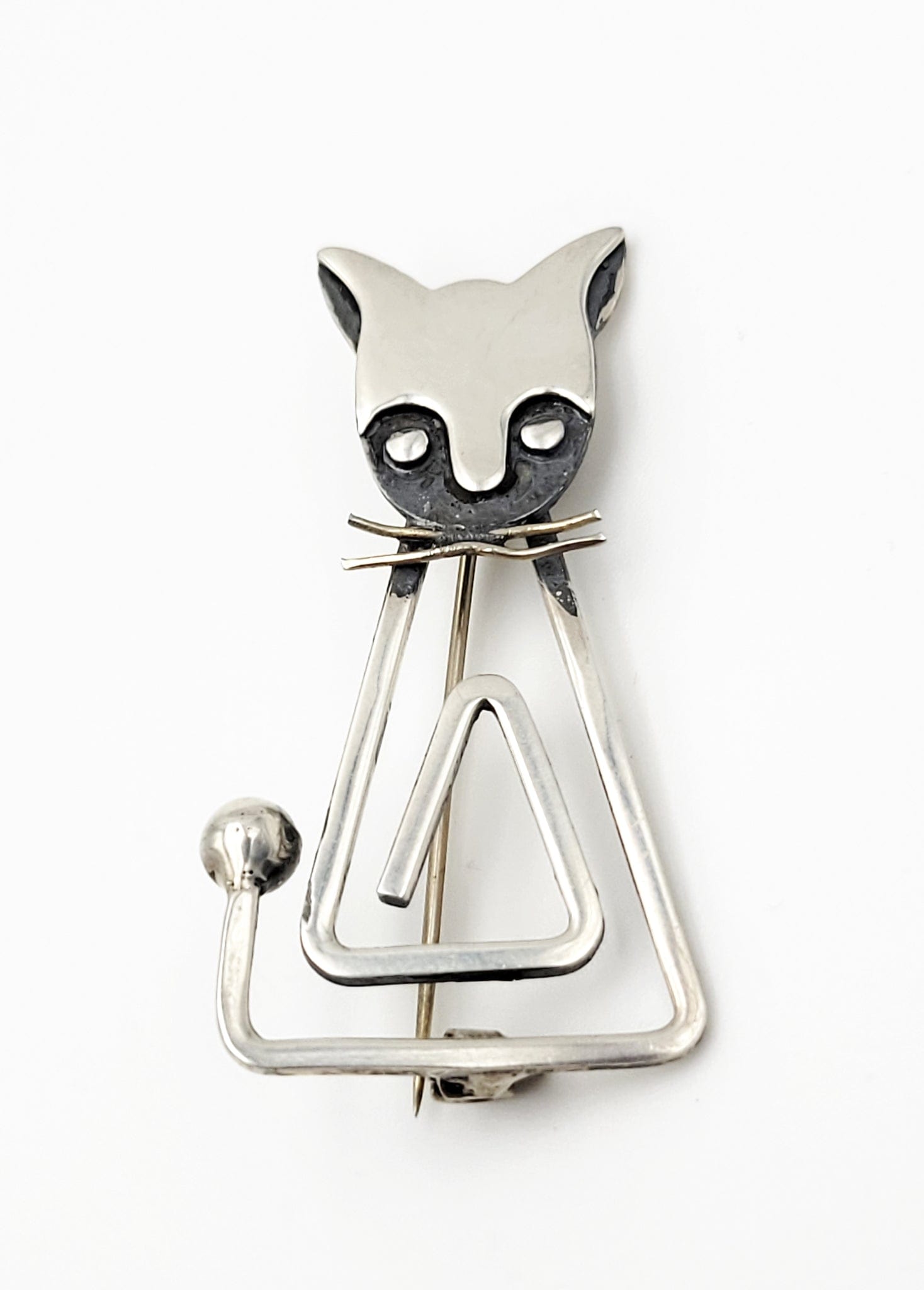 Del Fino Taxco Jewelry Delfino Taxco Sterling Modernist Retro Cubism Cat Kitten Kitty Cat Brooch 1960s