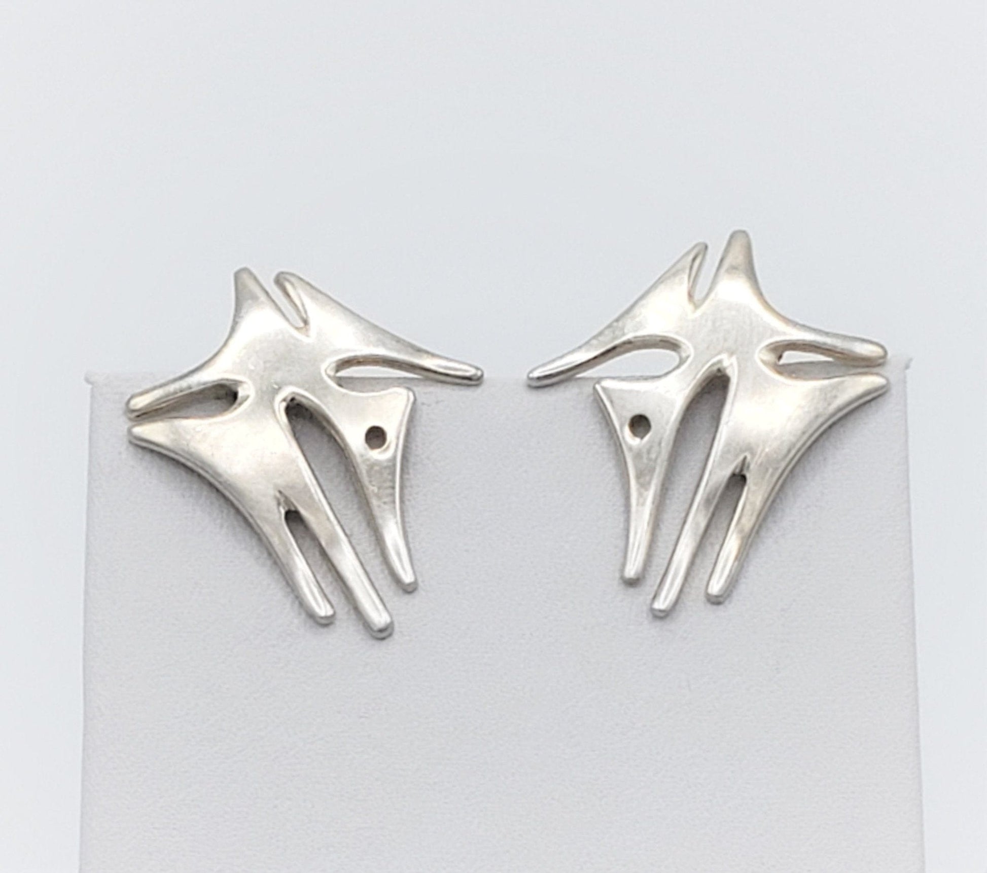 Denmark Jewelry Danish Designer B&L Sterling Silver Abstract Modernist Earrings Circa 50s-60s