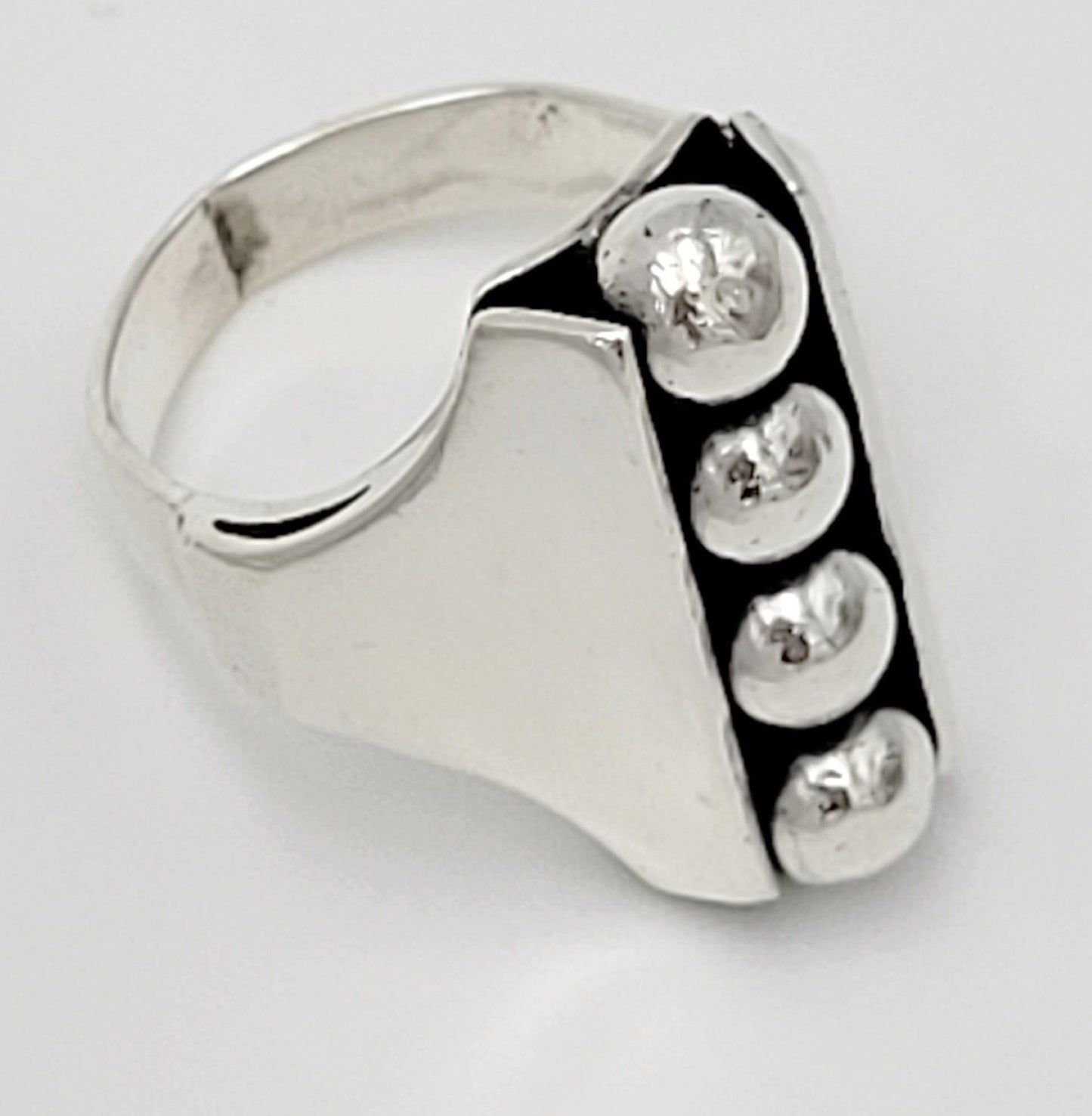 Denmark Sterling Jewelry Danish Designer Sterling Silver Modernist Channel Orbs Ring - Signed Circa 1960s