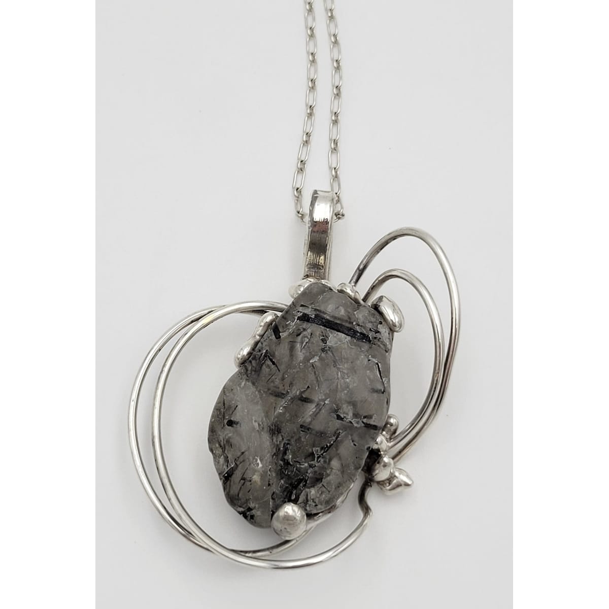 Denmark Sterling Jewelry HUGE Danish Designer Sterling Silver &amp; Reticulated Quartz Pendant Necklace