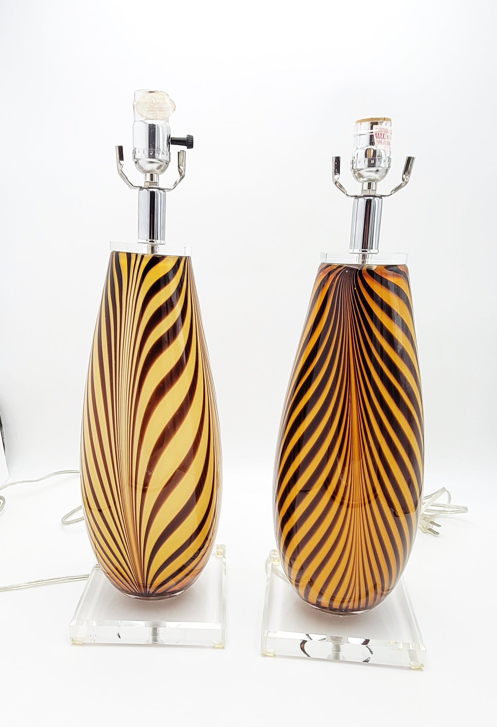 Design Guild NY Lighting Design Guild NY Italian Murano Blown Glass Striped Designer Lamp Set 1980s