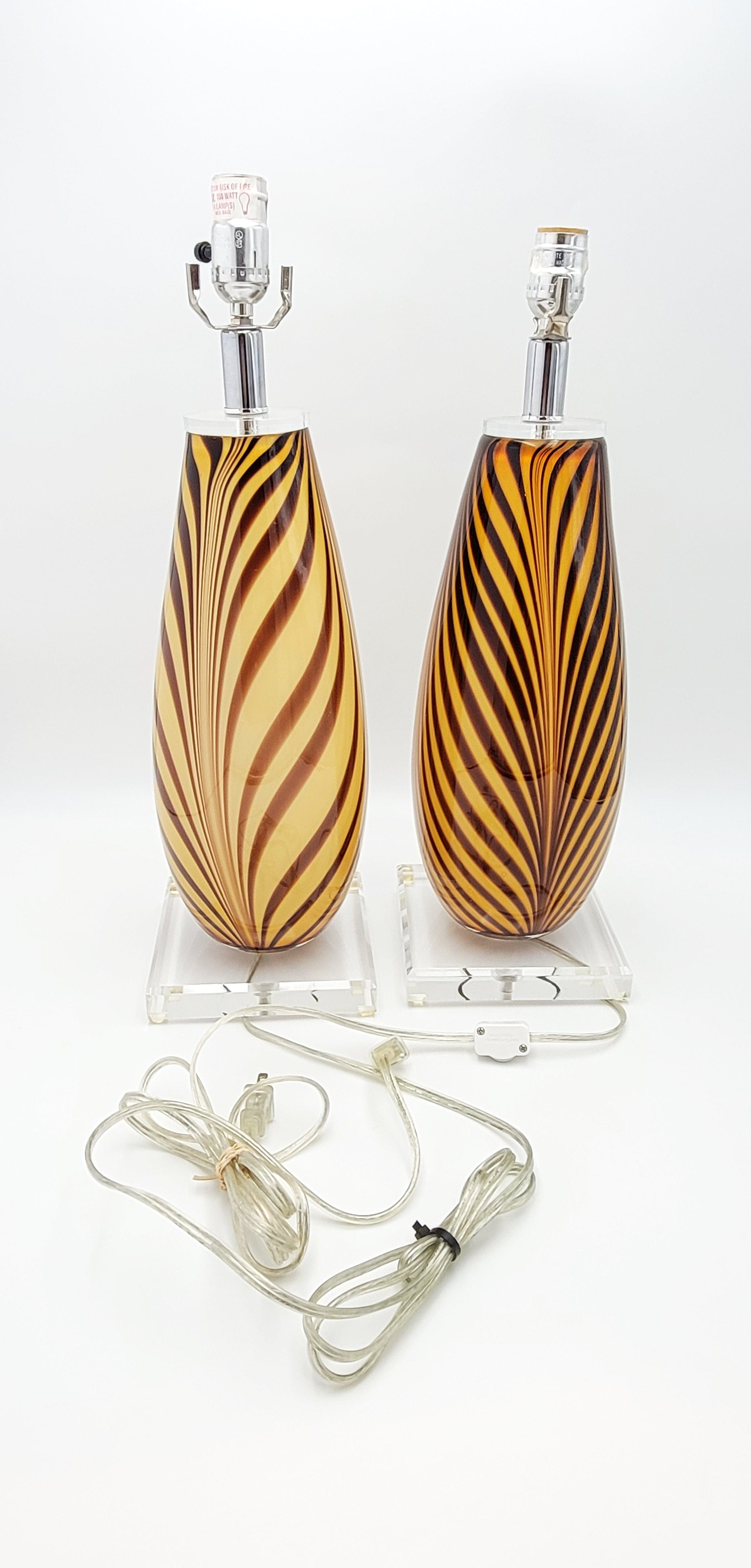 Design Guild NY Lighting Design Guild NY Italian Murano Blown Glass Striped Designer Lamp Set 1980s