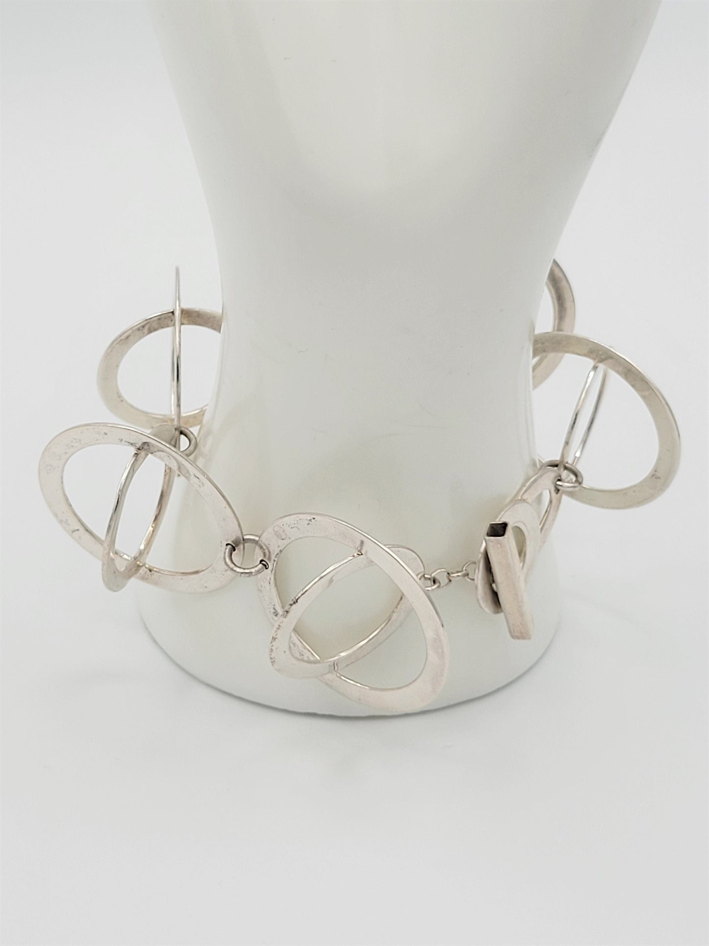 DeTapia Jewelry Superb DeTapia Sterling Silver Abstract Modernist 3-D Circles Bracelet 1990s