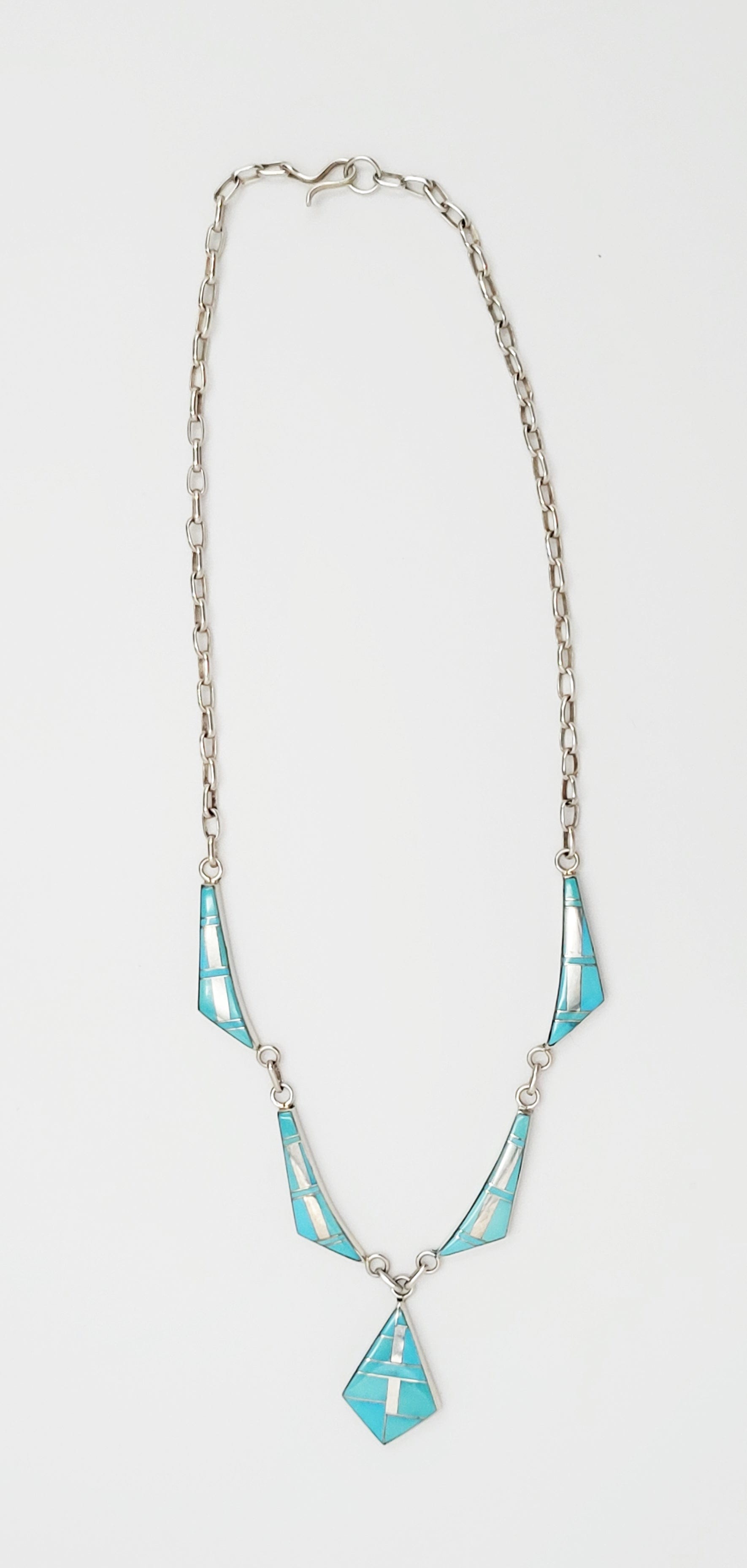 DM Begay Jewelry Navajo Artist DM Begay Sterling Silver Turquoise Modernist Necklace Circa 1990s