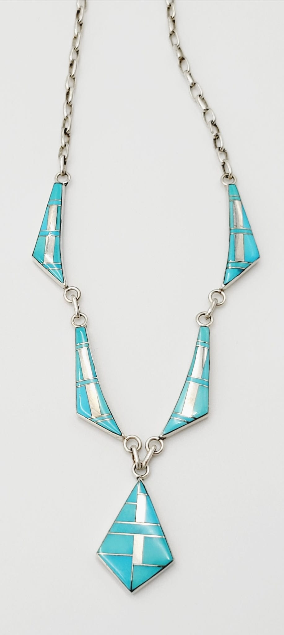 DM Begay Jewelry Navajo Artist DM Begay Sterling Turquoise Modernist Necklace Circa 1990s