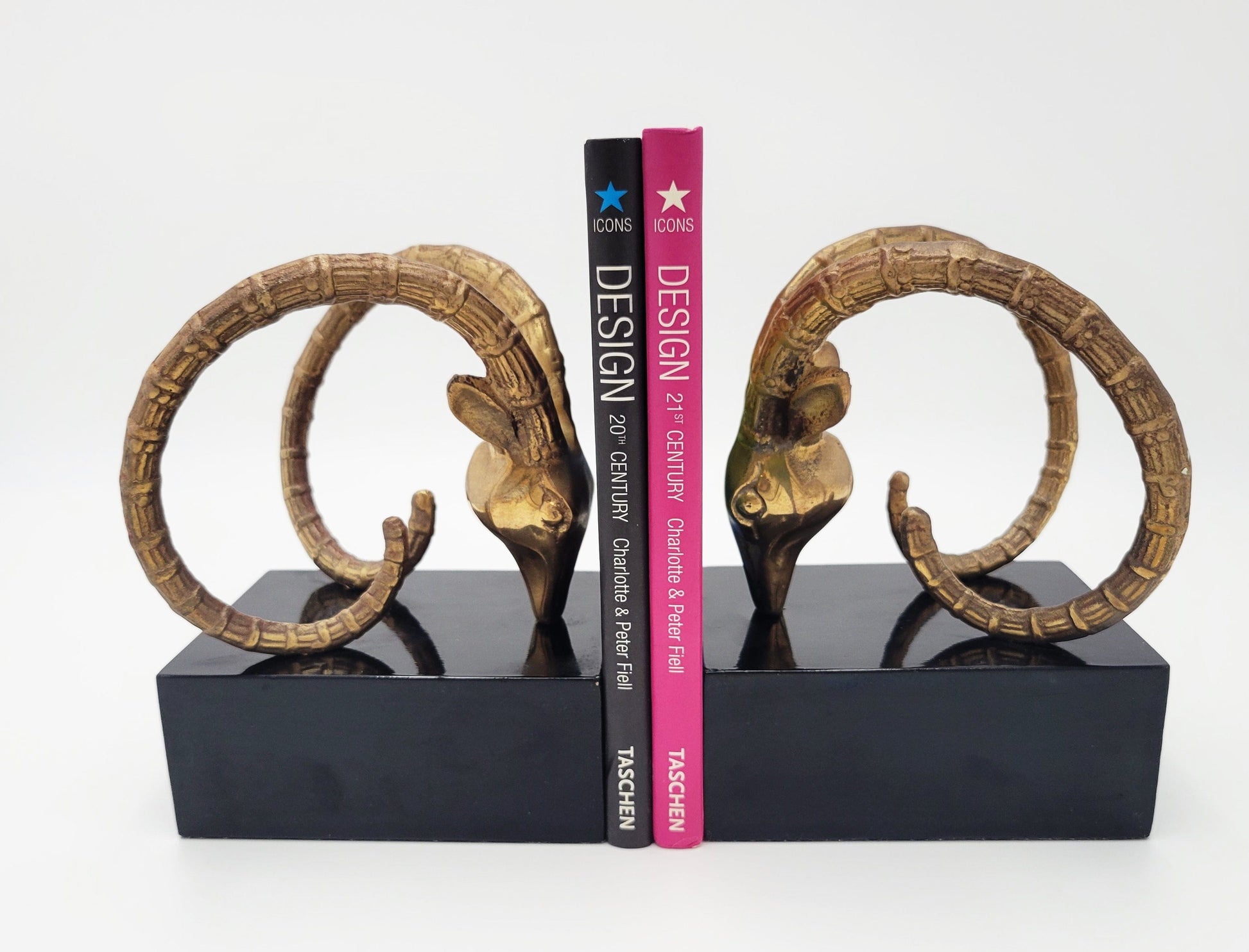 Dolbi Cashier Bookends Dolbi Cashier Brass Ibex Antelope Rams Head Sculptural Art Deco Bookends