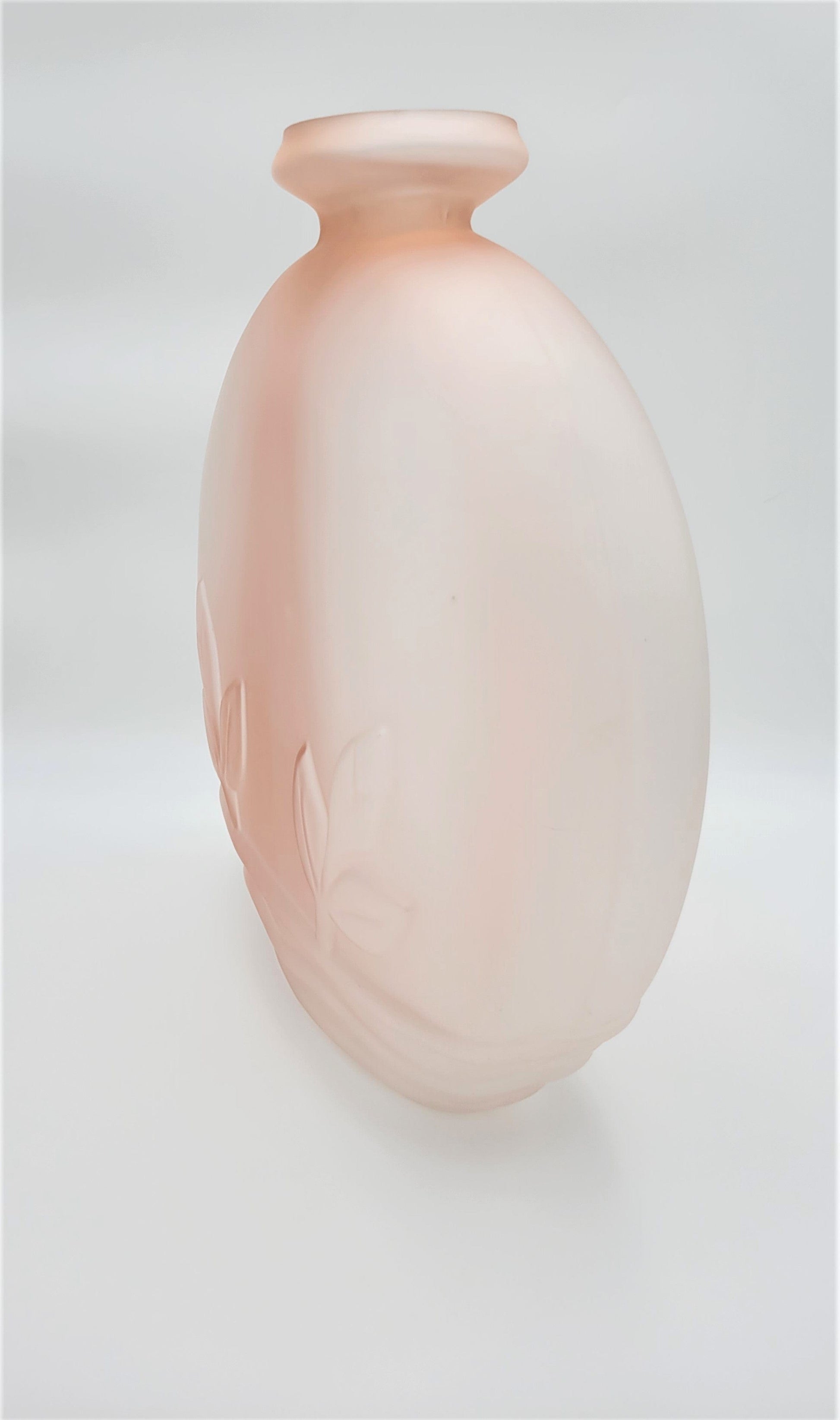 Dolbi Cashier Home Decor HUGE! Dolbi Cashier Art Deco Pink Satin Glass Vase Raised Floral Accents 1980s