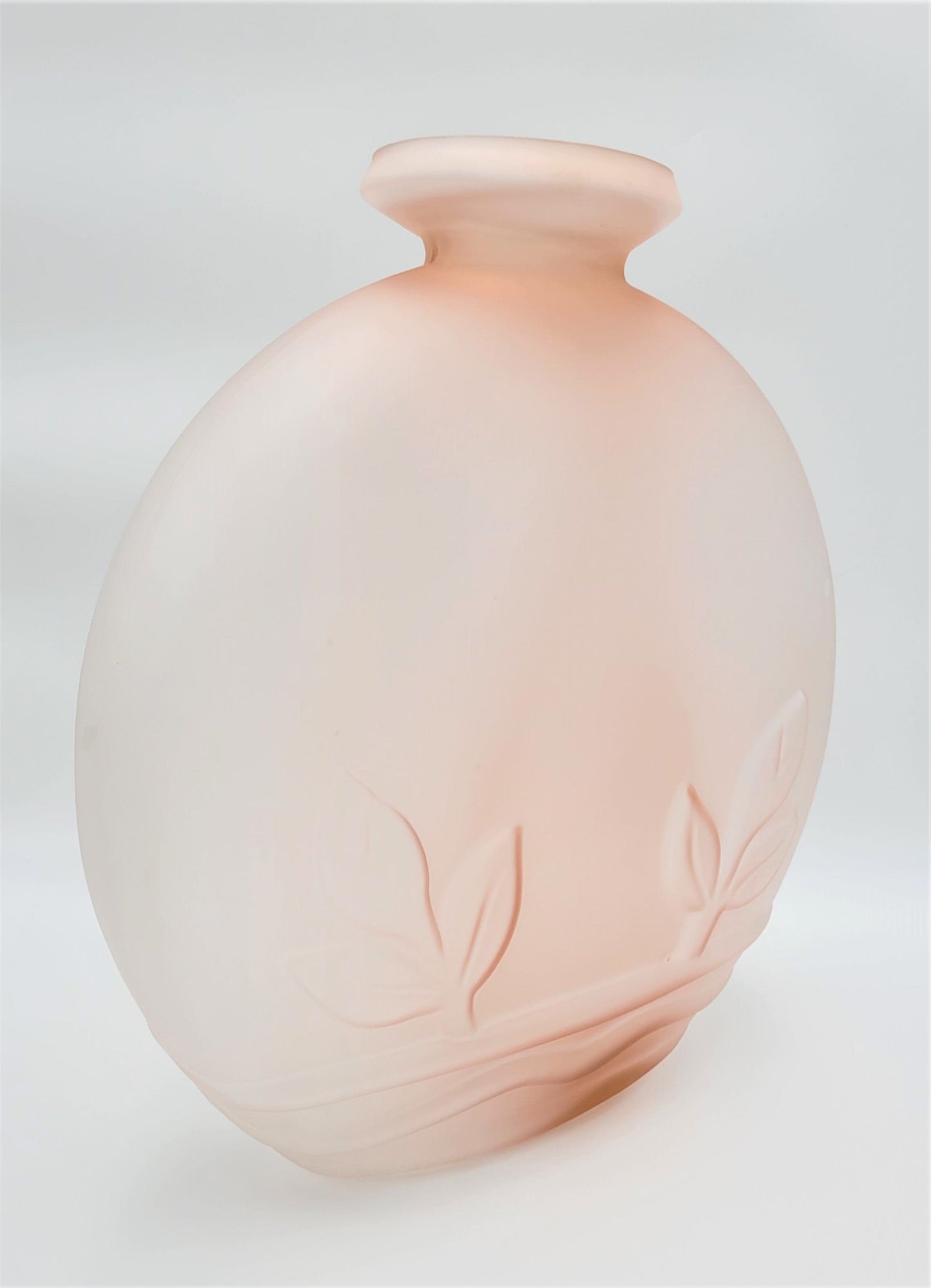 Dolbi Cashier Home Decor HUGE! Dolbi Cashier Art Deco Pink Satin Glass Vase Raised Floral Accents 1980s