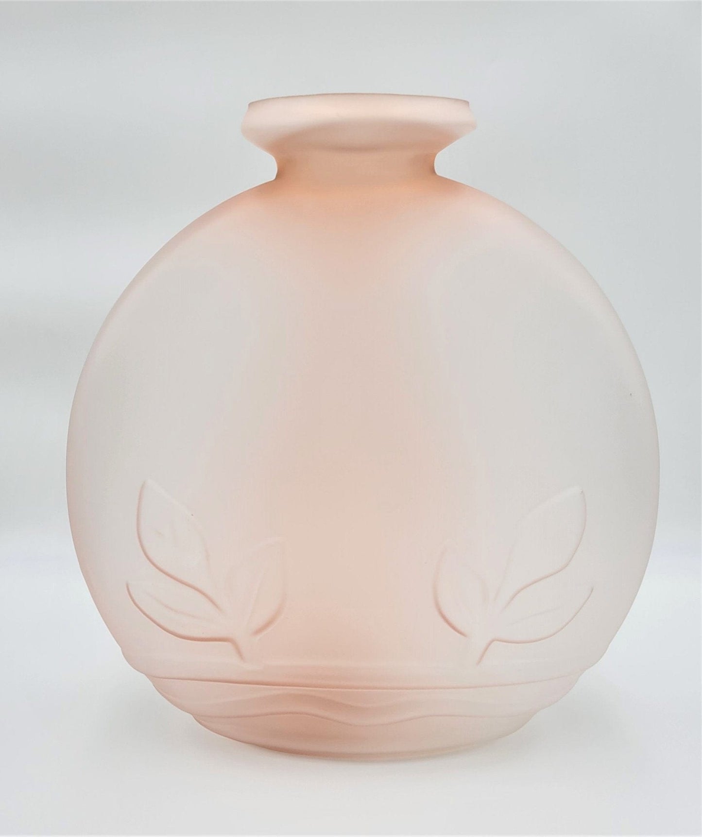 Dolbi Cashier HUGE! Dolbi Cashier Art Deco Pink Satin Glass Vase with raised floral accents 1980s