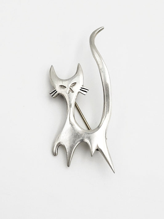 Dragsted Jewelry RARE Danish Designer E Dragsted Modernist Retro Sterling Cat Kitten Brooch 1950s