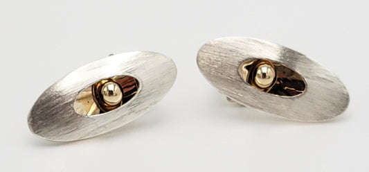 Ed Levin Jewelry Iconic US Designer Ed Levin Abstract Modernist Sterling 14K Gold Earrings 1980s