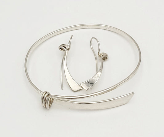 Ed Levin Jewelry Superb Ed Levin Sterling Modernist Bauhaus Slide Bracelet Earrings Set 1960/70s