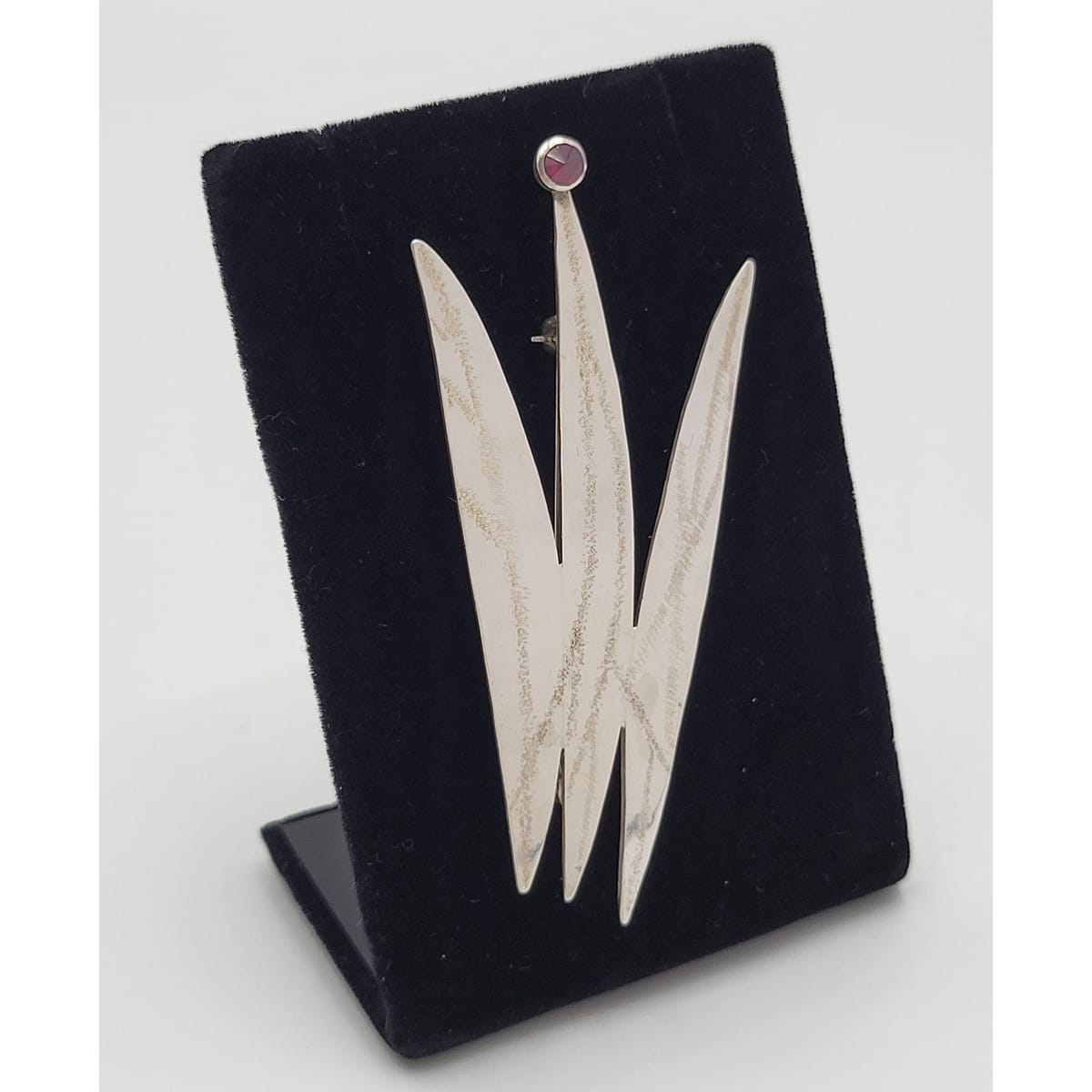Ed Levin Jewelry US Designer Ed Levin Modernist Sterling &amp; Garnet LARGE Brooch Circa 1970&