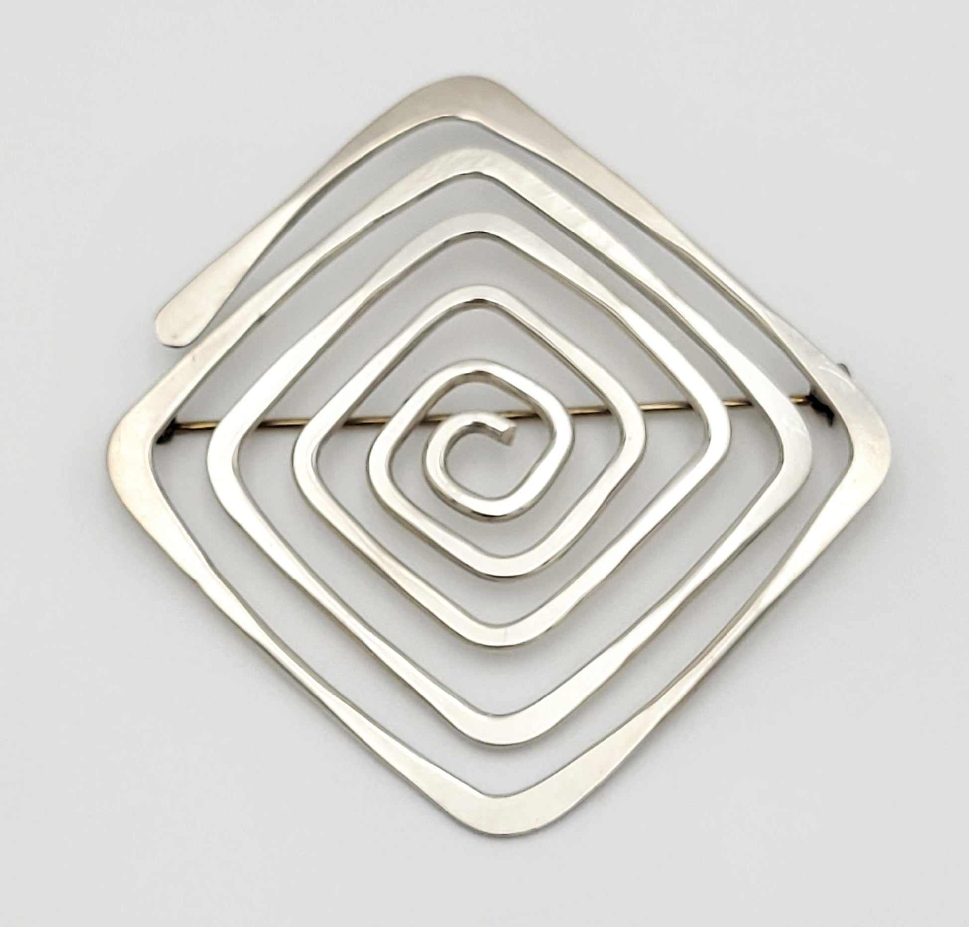 Ed Wiener Jewelry US Designer Ed Wiener Sterling Abstract Modernist Spiral Square Brooch 1950s