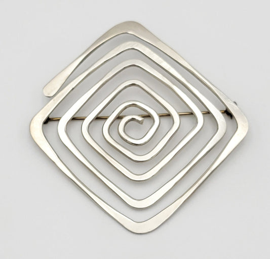 Ed Wiener Jewelry US Designer Ed Wiener Sterling Abstract Modernist Spiral Square Brooch 1950s