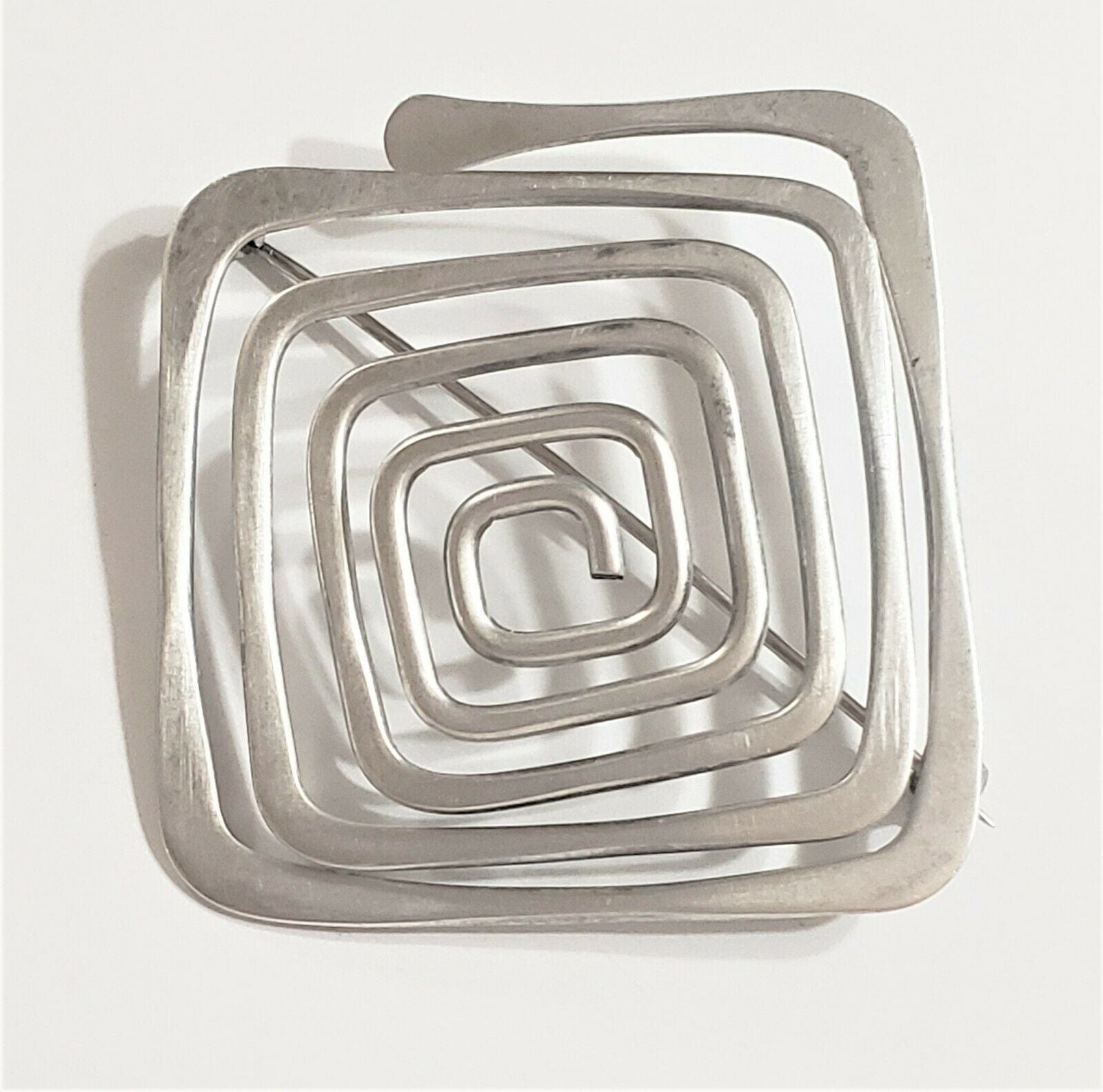 Ed Wiener Jewelry VNTG Iconic Ed Wiener 925 Sterling MODERNIST Spiral Square Brooch Circa 1950 FAB