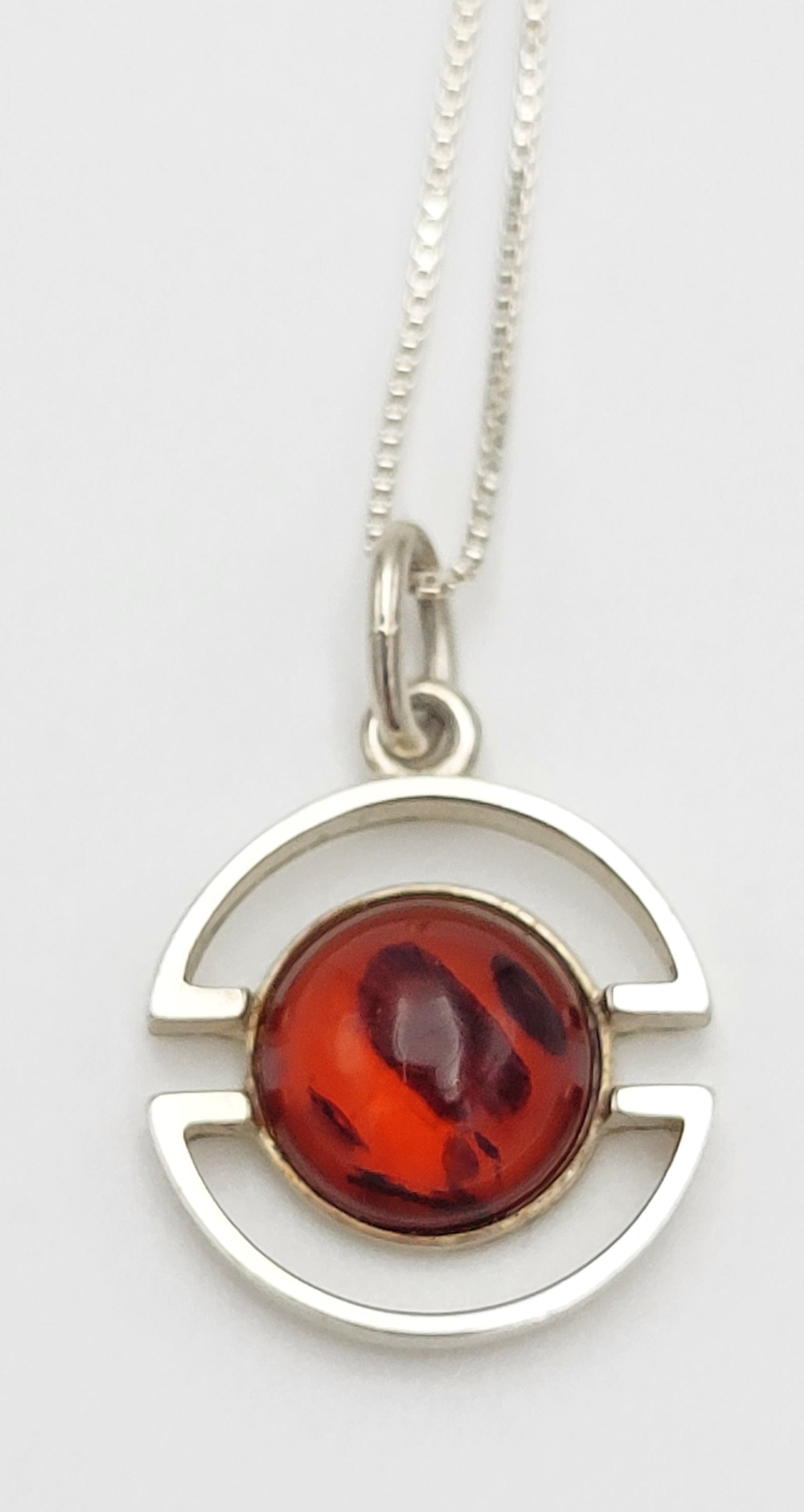 Einer Fehrn Jewelry Denmark Einer Fehrn Sterling & Amber Modernist Pendant Necklace 1960's