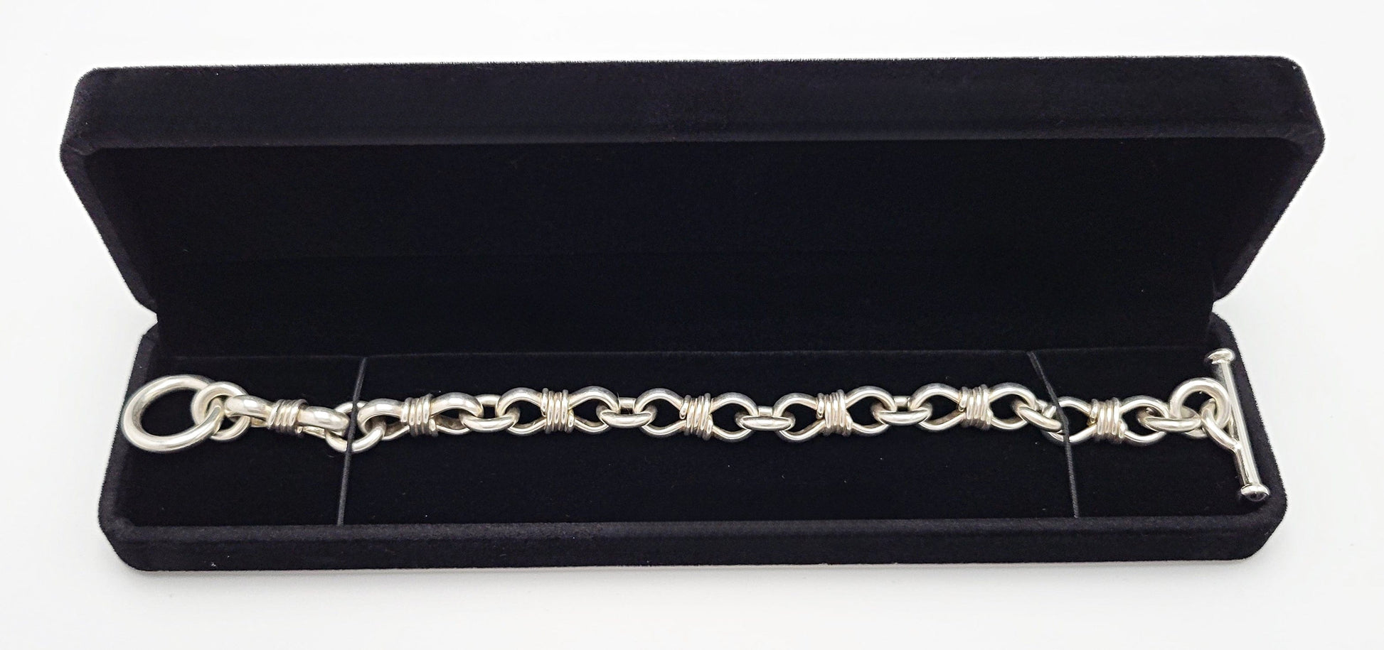 EKD Sterling Jewelry Vintage EKD Signed Solid Sterling Silver Coil Link Accented Toggle Bracelet