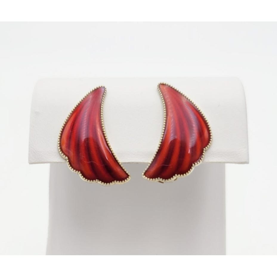 Elvik Jewelry Norway Designer Elvik &amp; Co Sterling &amp; Red Enamel Art Deco Earrings Circa 1950&