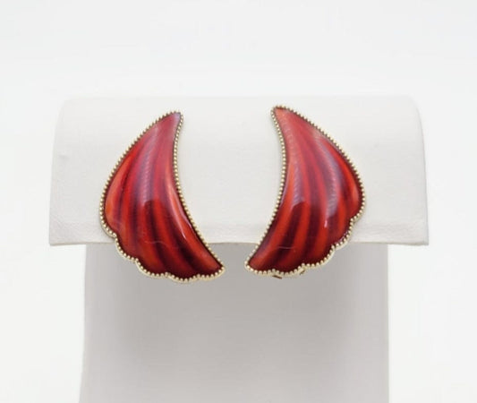 Elvik Jewelry Norway Designer Elvik & Co Sterling & Red Enamel Art Deco Earrings Circa 1950's