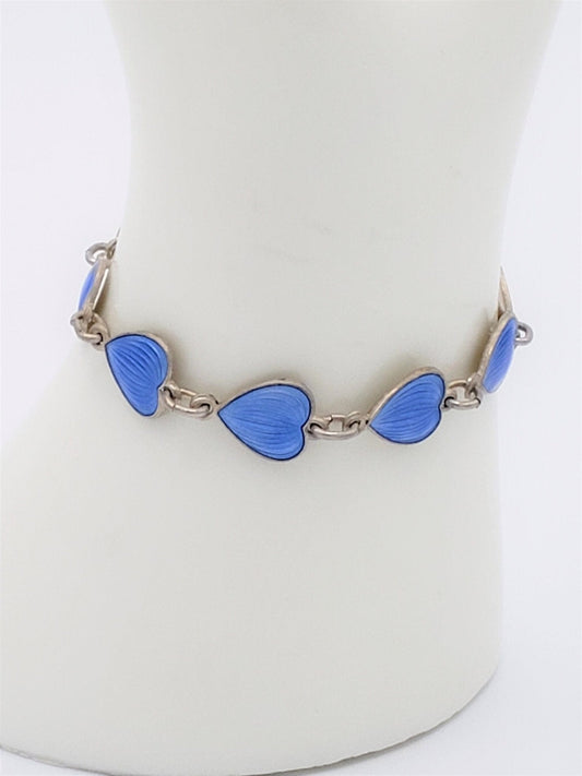 Finn Jensen Jewelry Vintage Finn Jensen Norway Gilt 925 Sterling Blue Enamel HEARTS Bracelet