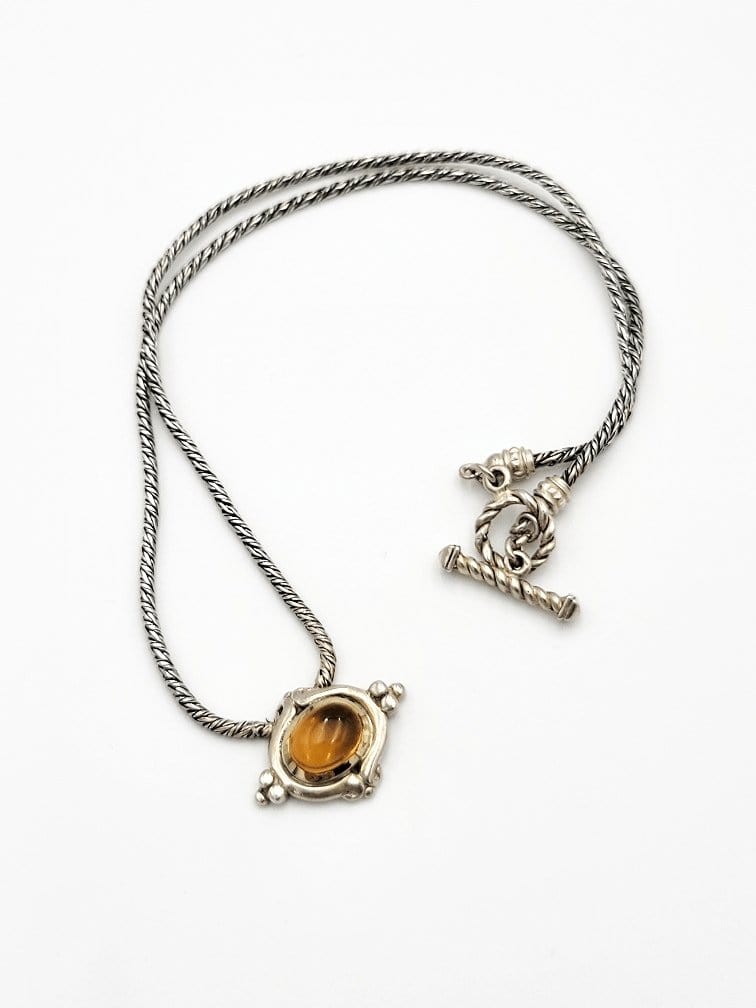 Frederica Jewelry Superb Designer Esti Frederica Sterling/18kt Gold/Amber Pendant Necklace 1980s