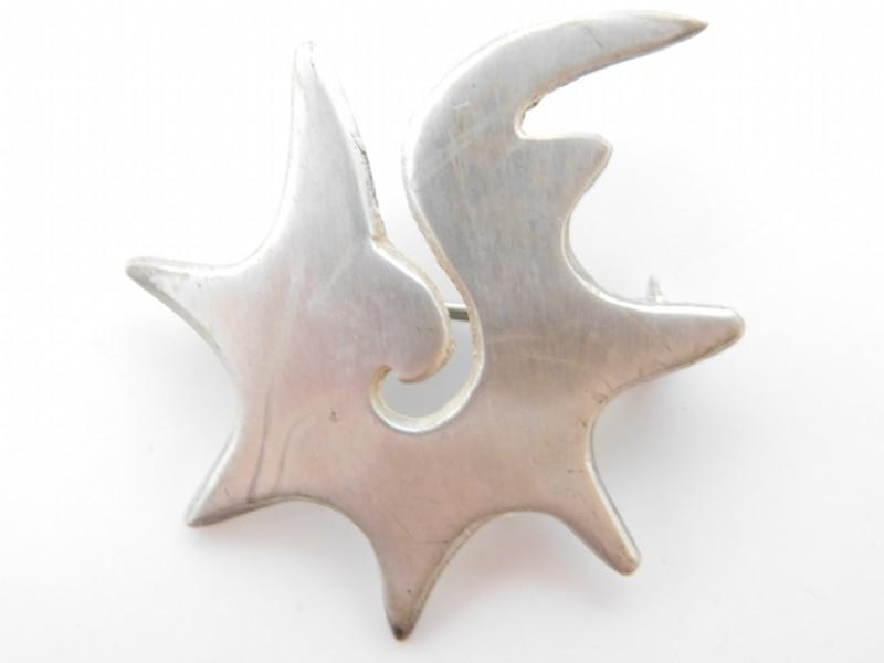 Fridl Jewelry Iconic US Designer Fridl Modernist Abstract Swirling Star Sterling Brooch 1950s