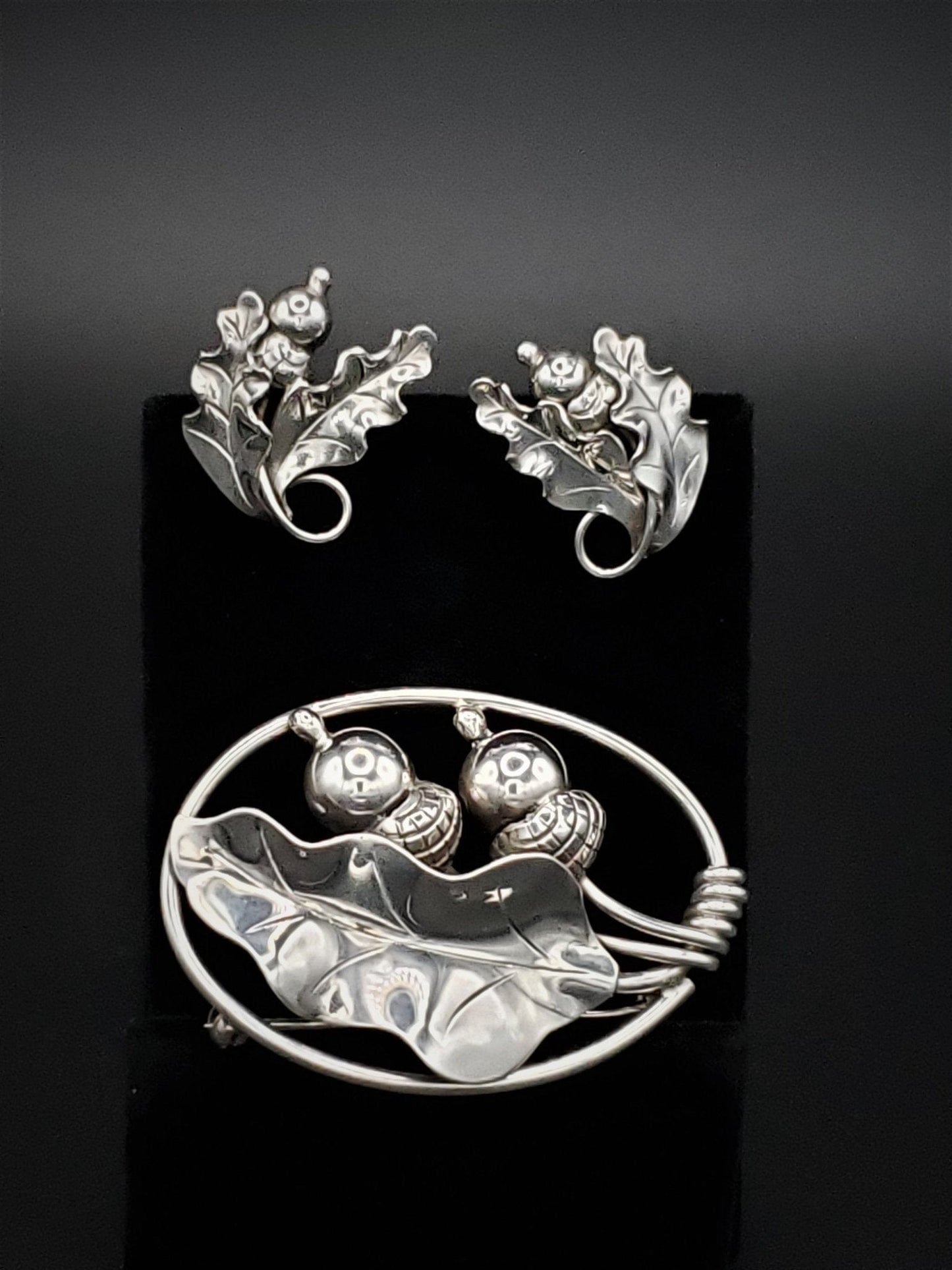 Georg Jensen Jewelry RARE 1940s La Paglia Georg Jensen USA Acorns Converter Brooch & Earrings Set