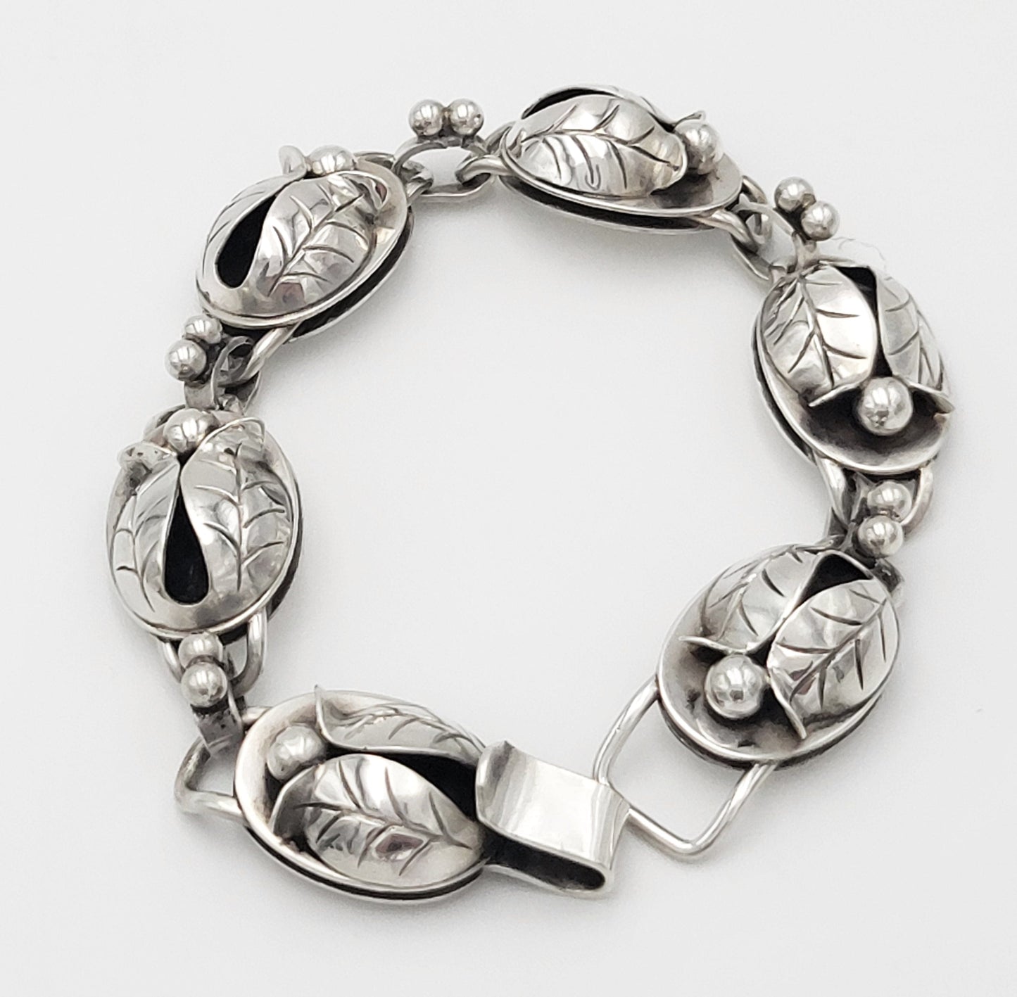 Georg Jensen Jewelry RARE Georg Jensen LaPaglia Sterling Art Deco 3D Flower Buds Bracelet 1940s