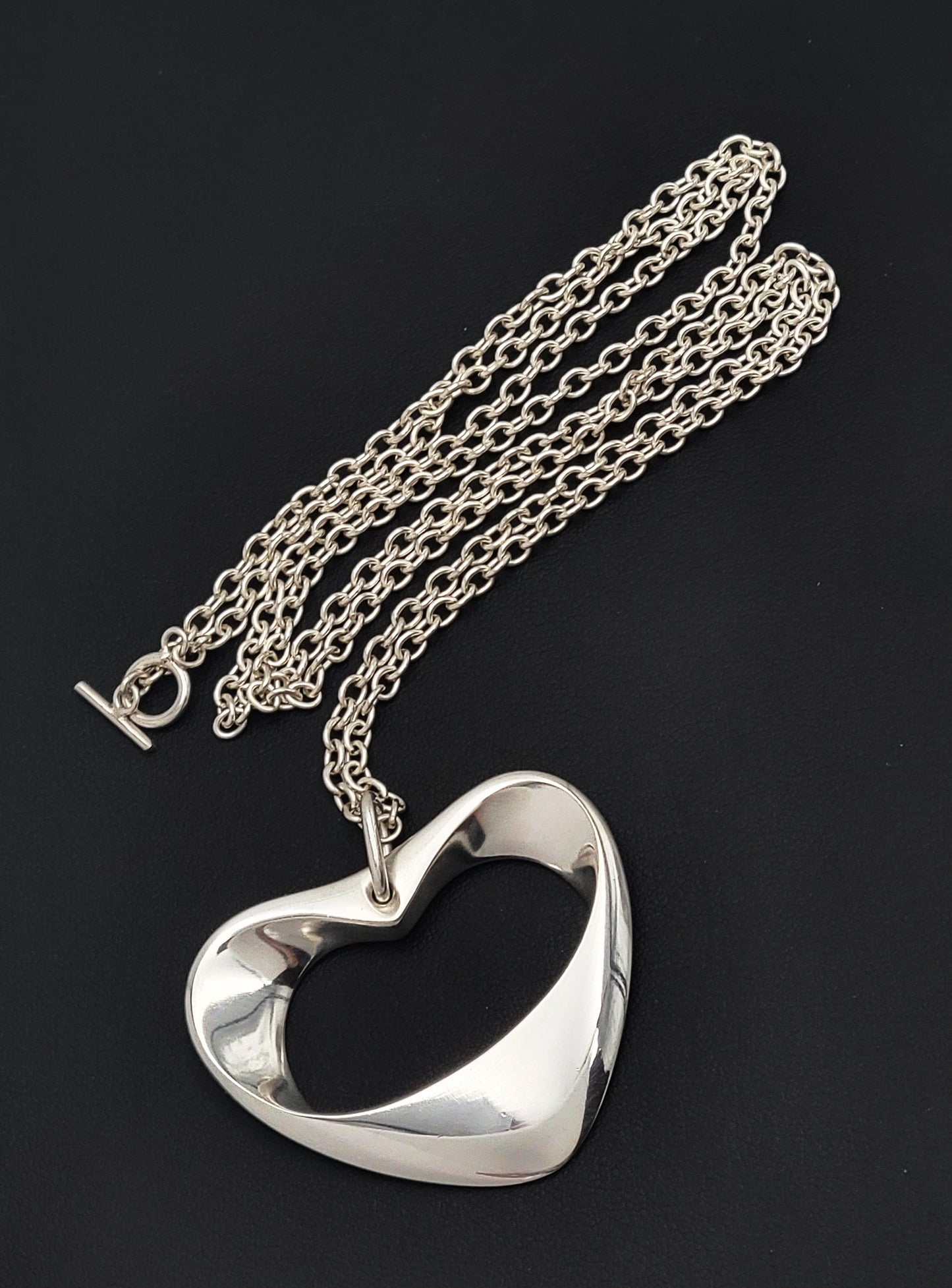 Georg Jensen Jewelry Retired Georg Jensen Denmark Sterling XL Modernist Heart Necklace #152