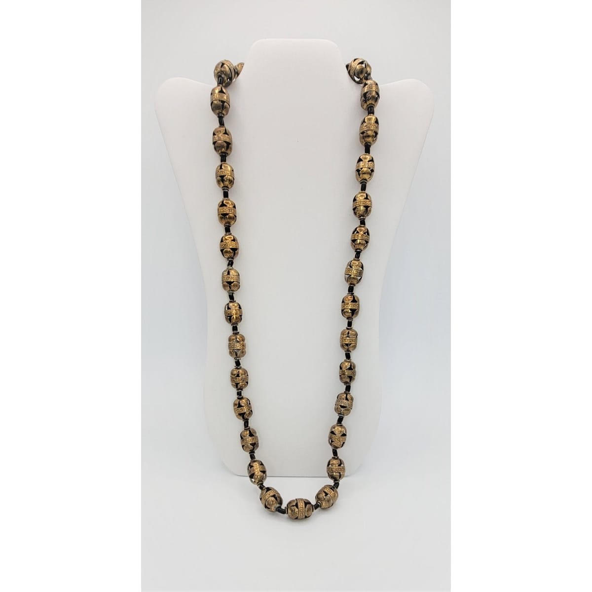 Gerda Lynggaard Monies Jewelry VNTG Gerda Lynggaard MONIES Denmark Ornate Brass &amp; Ebony Wood Necklace 1980s