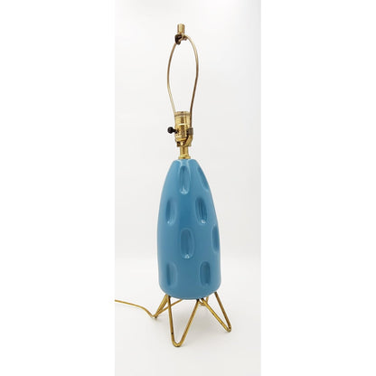 Gonder Bradley Lamp Lighting Gonder-Bradley Retro Turquoise Ceramic &amp; Brass Hairpin Table Lamp 1960s