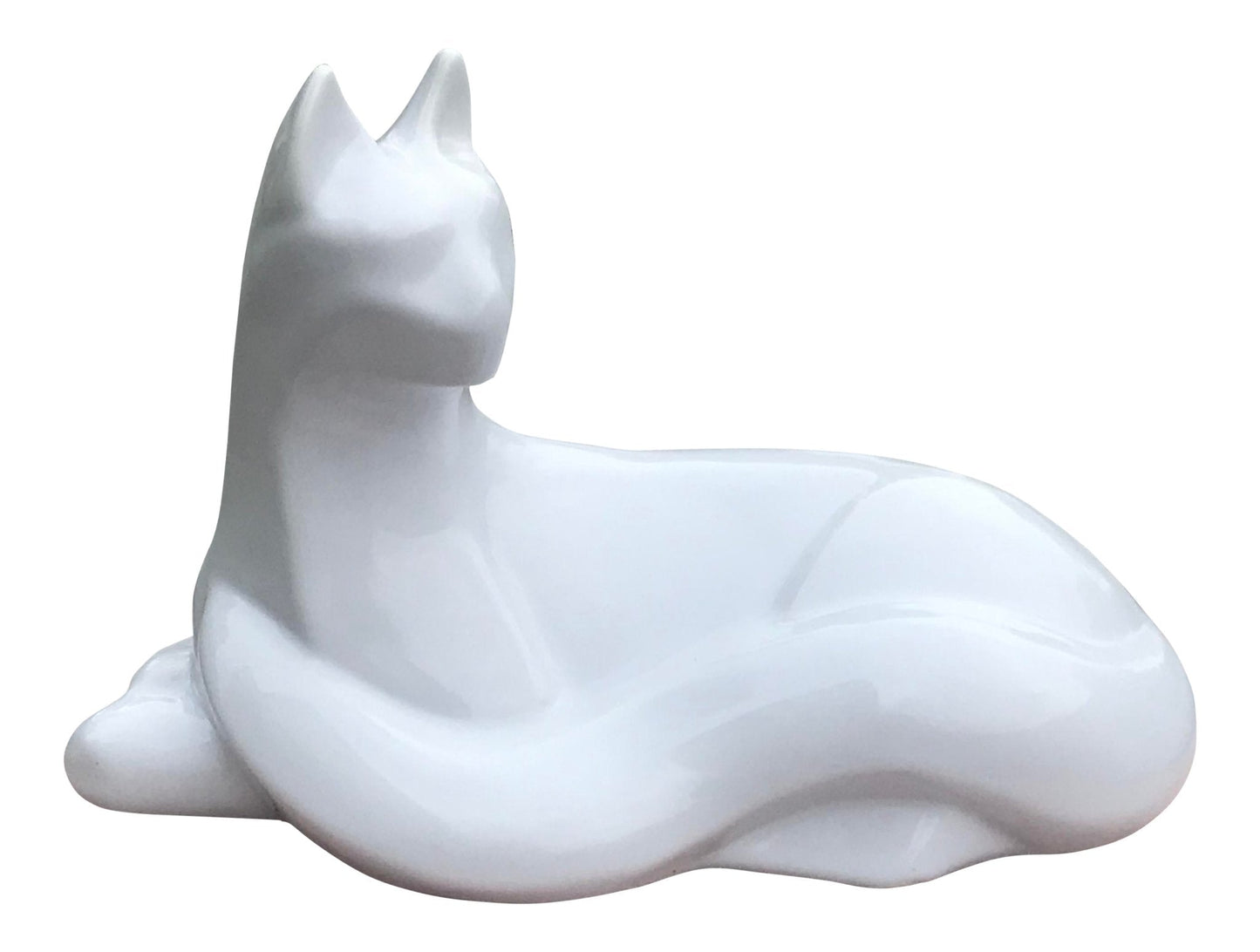 Haeger Sculpture Vintage Haeger USA Modernist White Ceramic Lounging Cat Sculpture Circa 1990