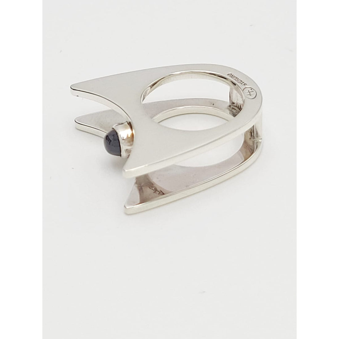 Hannelore Gabriel Jewelry H Gabriel Sterling &amp; Labradorite Modernist Split Level Cocktail Ring Circa 1980s