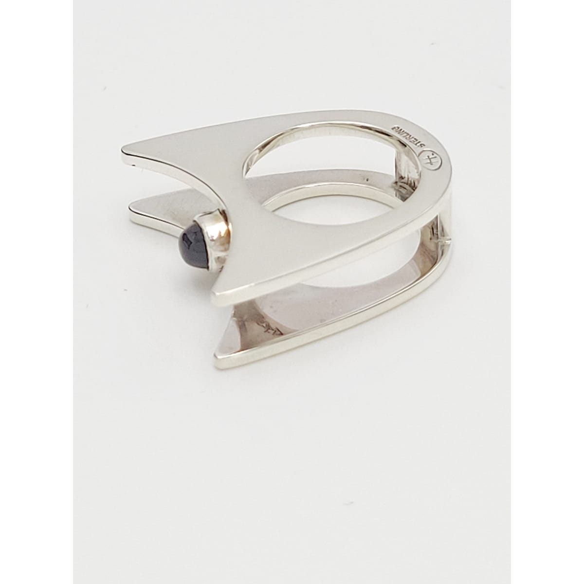 Hannelore Gabriel Jewelry H Gabriel Sterling &amp; Labradorite Modernist Split Level Cocktail Ring Circa 1980s