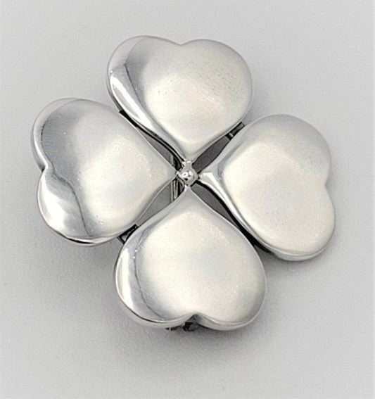 Hans Hansen Jewelry VTG 925 Sterling Hans Hansen Denmark Modernist Hearts 4 Leaf Clover Brooch Pin