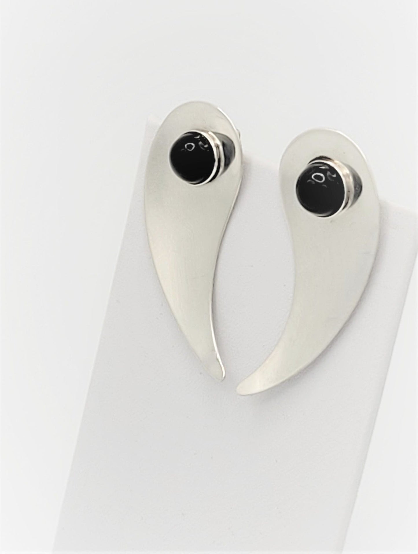 Hermann Siersbol Jewelry Designer Hermann Siersbol Denmark Modernist Sterling & Onyx Earrings 50/60s