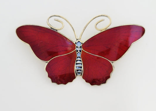 Hestenes Jewelry VERY RARE Hestenes Norway Sterling & Enamel HUGE Butterfly Brooch 1930s