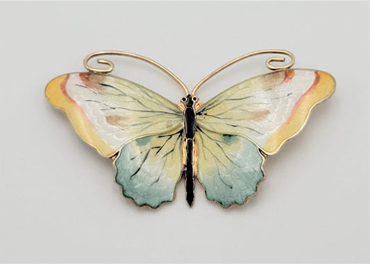 Hjortdahl Jewelry RARE 925S Enamel Hjortdahl Norway MASSIVE Butterfly Brooch Circa 1931-1954