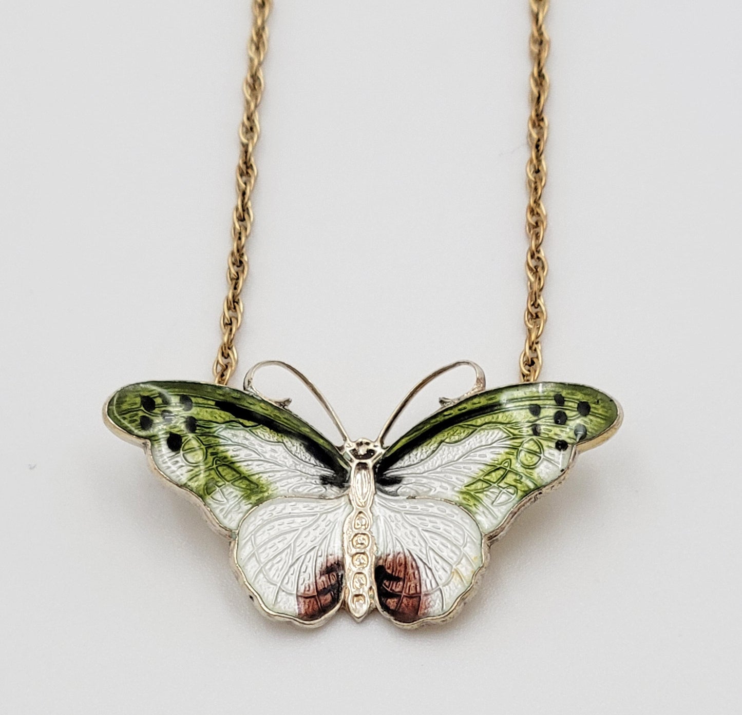 Hroar Prydz Jewelry Hroar Prydz Norway Sterling & Guilloche Enamel Butterfly Necklace 20/30s