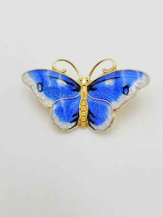 Hroar Prydz Jewelry Norwegian Designer Hroar Prydz Sterling & Blue Enamel Butterfly Brooch 20s/30s