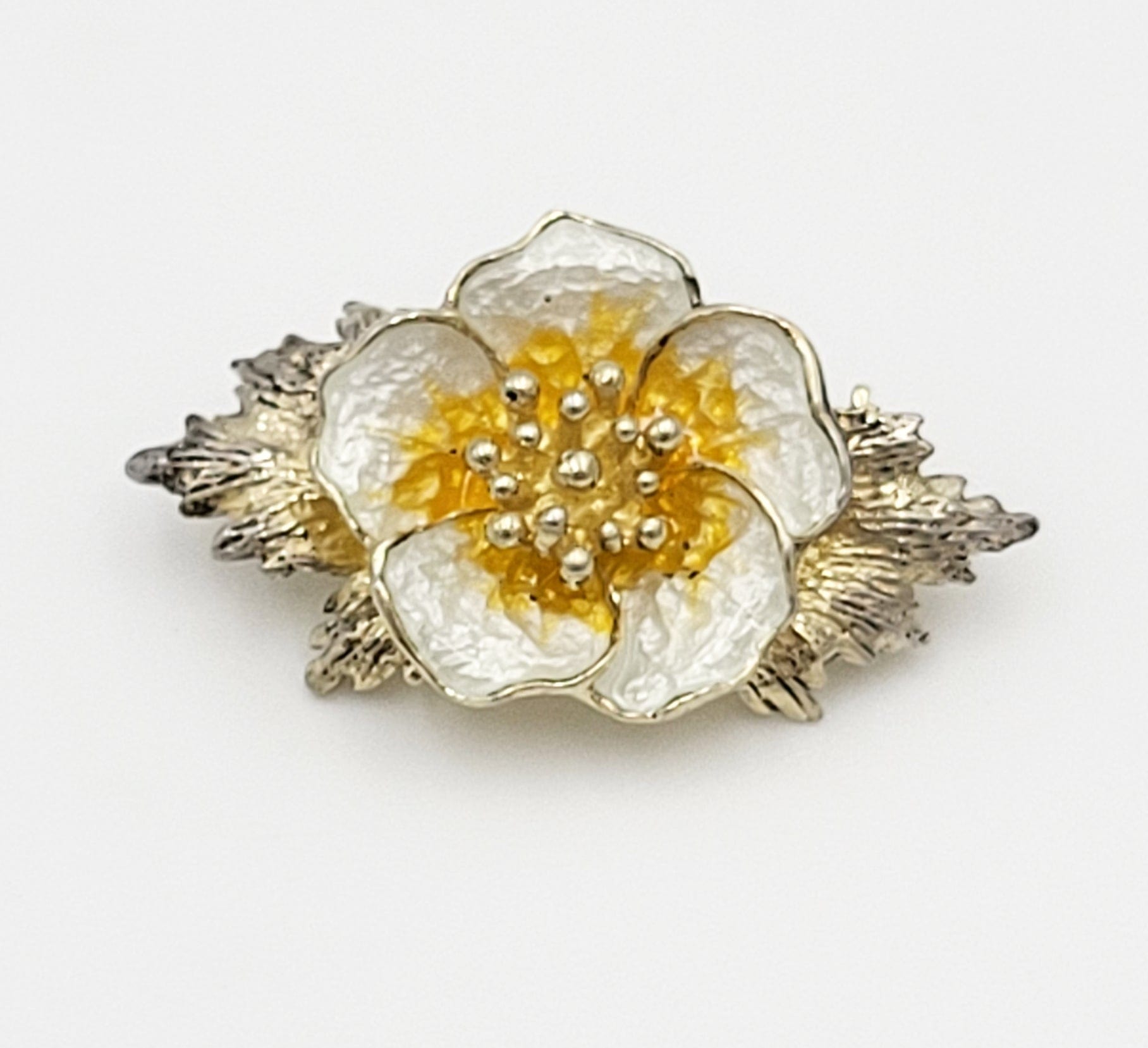 Hroar Prydz Jewelry Norwegian Designer Hroar PRYDZ Sterling Enamel 3-D Flower Brooch Circa 1930s