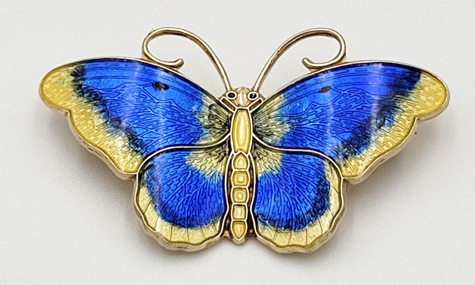 Hroar Prydz Jewelry Norwegian Designer Hroar Prydz Sterling Enamel Butterfly HUGE Brooch 20s/30s
