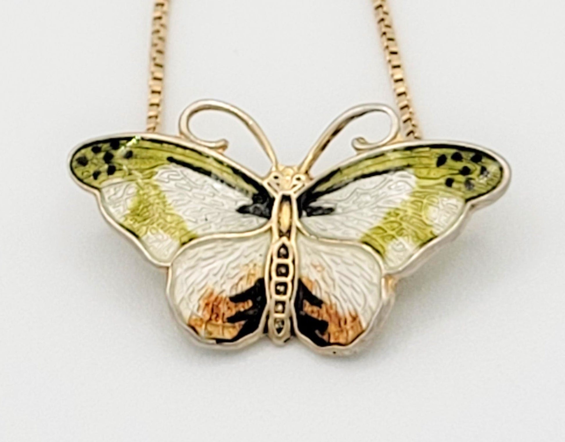 Hroar Prydz Jewelry Norwegian Designer Hroar Prydz Sterling Enamel Butterfly Pendant Necklace 1930s
