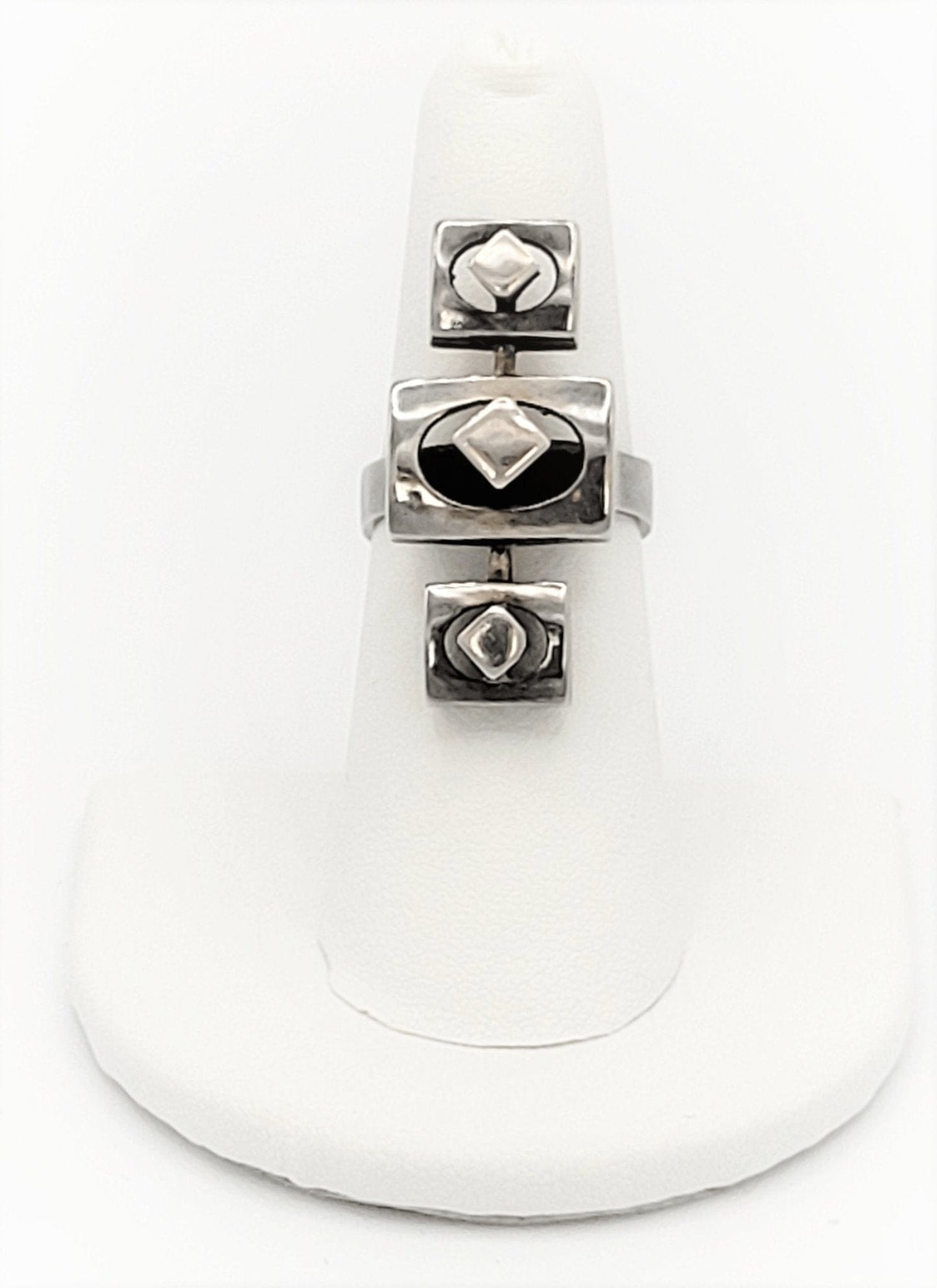 HTS Jewelry Vintage Sterling Silver 3-D Abstract Modernist Geometrical Cocktail Ring - Signed