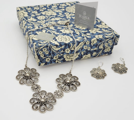 Ilaria Peru Jewelry Designer Ilaria Peru Sterling Silver Statement Necklace & Earrings Set in Original Box