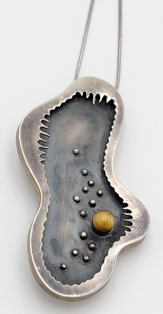 Israel Jewelry Israel Sterling Tiger's Eye Large Modernist Abstract Biomorphic Necklace Circa 1960s