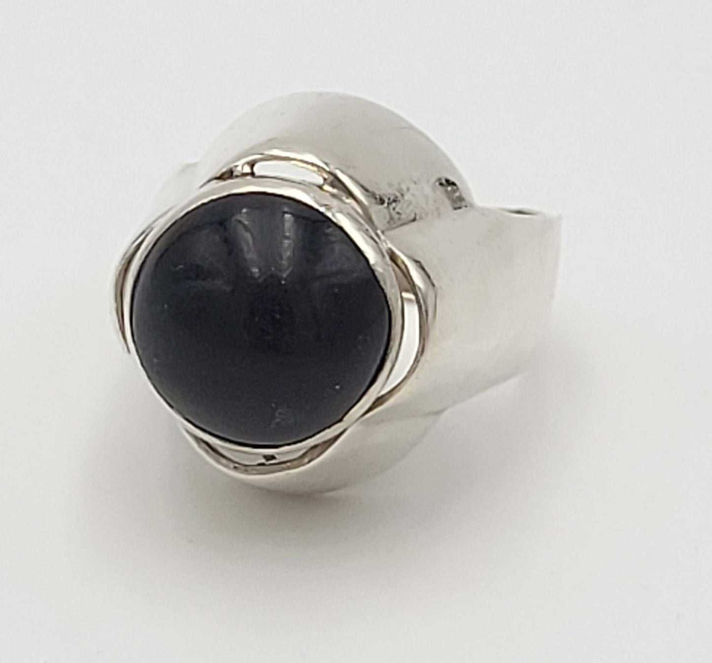 Israel Sterling Jewelry Designer Sterling Silver & Onyx Huge Statement Cocktail Ring Signed 1960's