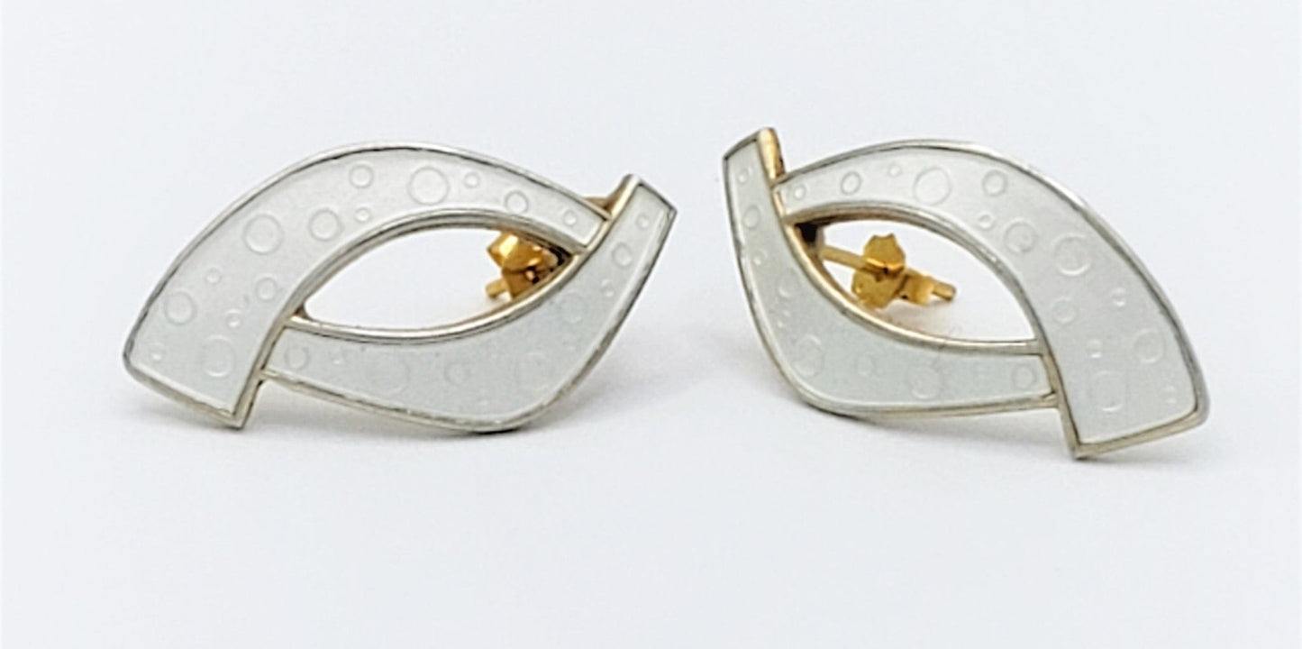 Ivar Holth Jewelry Designer Ivar Holth Norway Sterling White Enamel Art Deco Pierced Earrings 1950s
