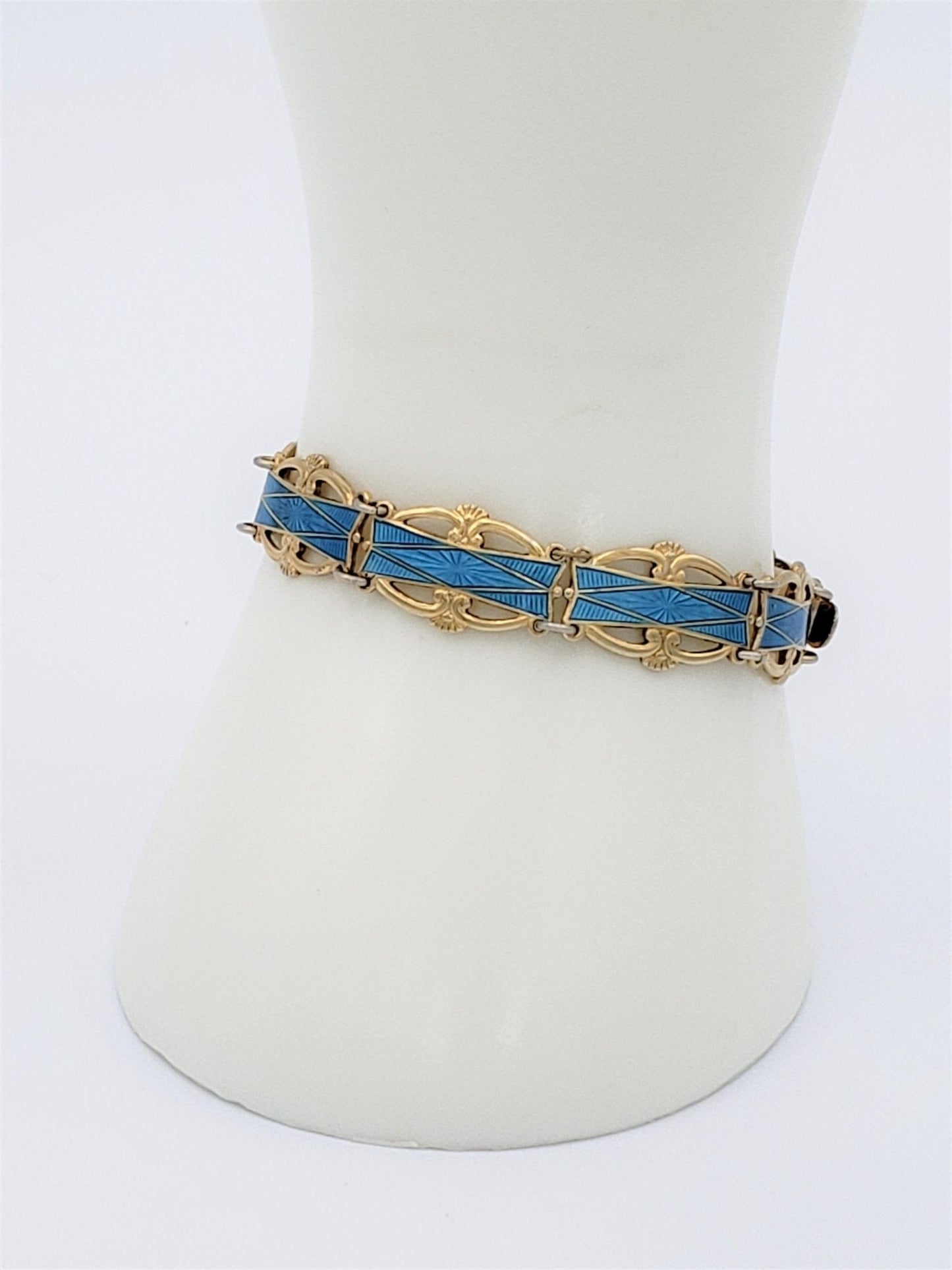 Ivar Holth Jewelry Vintage Ivar Holth Norway Gilt 925 Sterling & Blue Enamel Art Deco Panel Bracelet